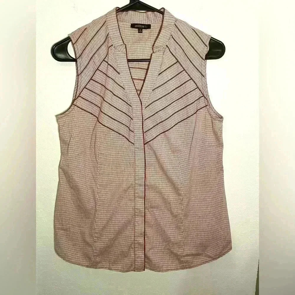 Lafayette 148 Sleevess Red Plaid Button Dwn Blouse Womens Size 4